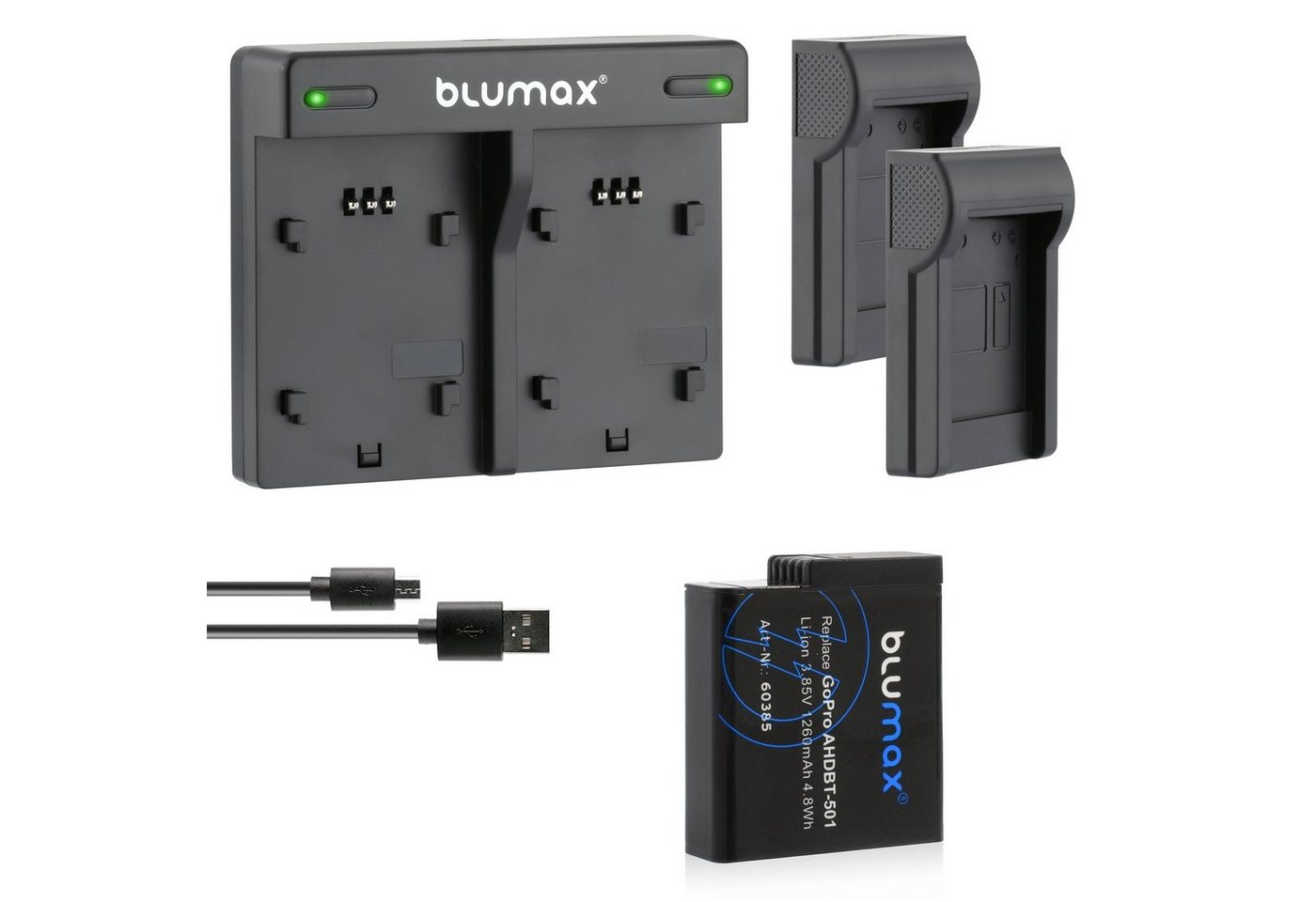 Blumax Set mit Lader für GoPro Hero 2018 AHDBT-501 1260mAh Kamera-Ladegerät Blumax Set mit Lader für GoPro Hero 2018 AHDBT-501 1260mAh Kamera-Ladegerät von Blumax