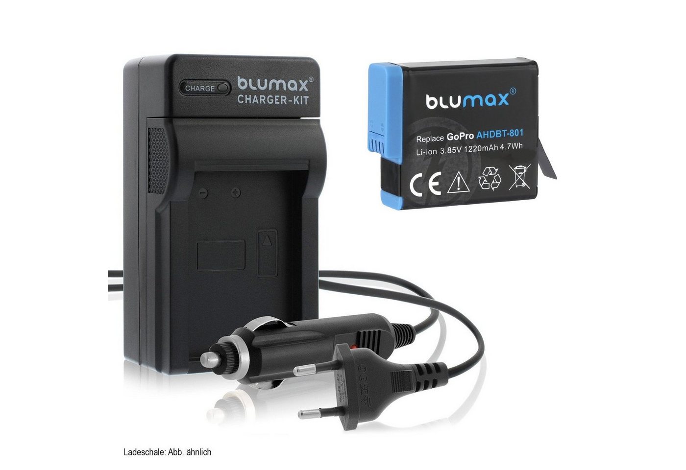 Blumax Set mit Lader für GoPro Hero AHDBT-801, 1220 mAh Kamera-Ladegerät von Blumax