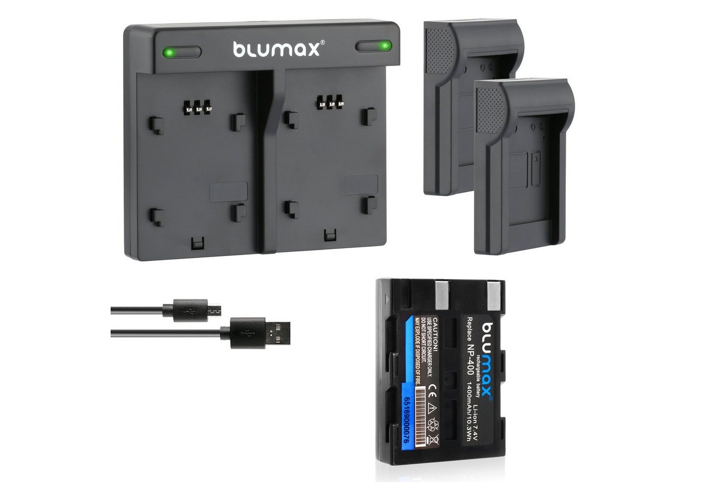 Blumax Set mit Lader für Minolta NP-400 A -5 A-7 1400mAh Kamera-Ladegerät von Blumax