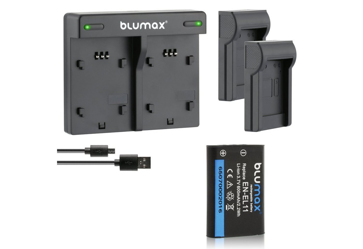Blumax Set mit Lader für Nikon EN-EL11 Coolpix P500 600mAh Kamera-Ladegerät von Blumax