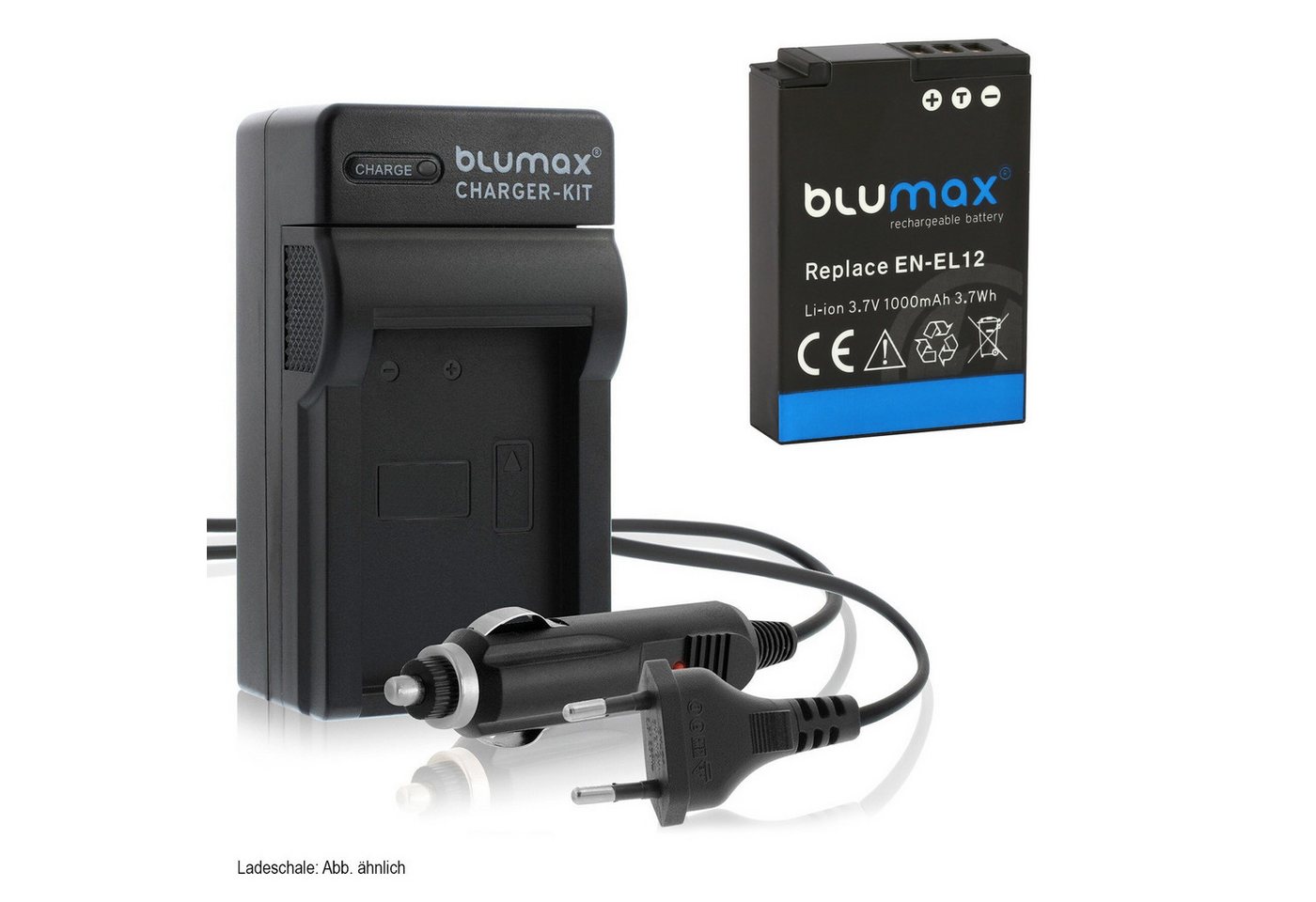 Blumax Set mit Lader für Nikon EN-EL12 AW130 1000 mAh Kamera-Ladegerät von Blumax