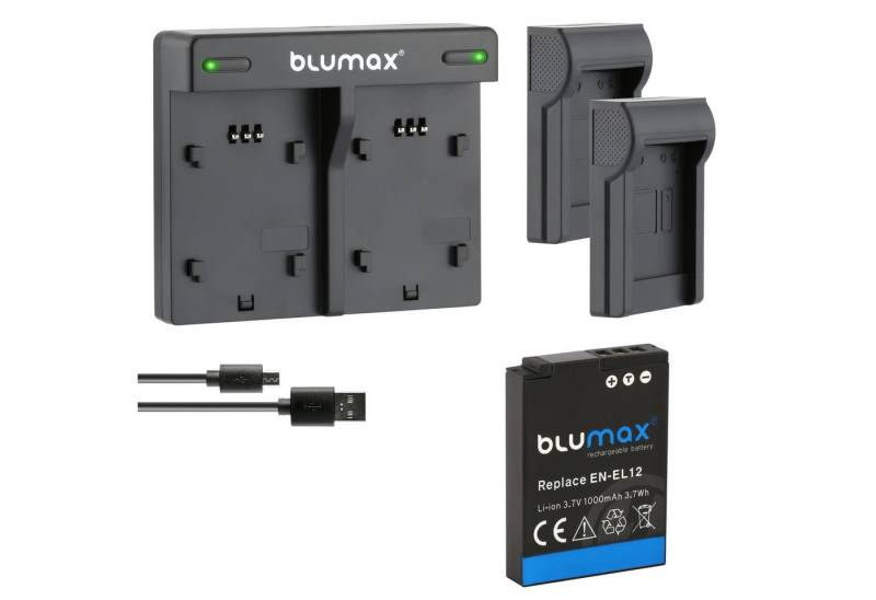 Blumax Set mit Lader für Nikon EN-EL12 AW130 1000 mAh Kamera-Ladegerät von Blumax
