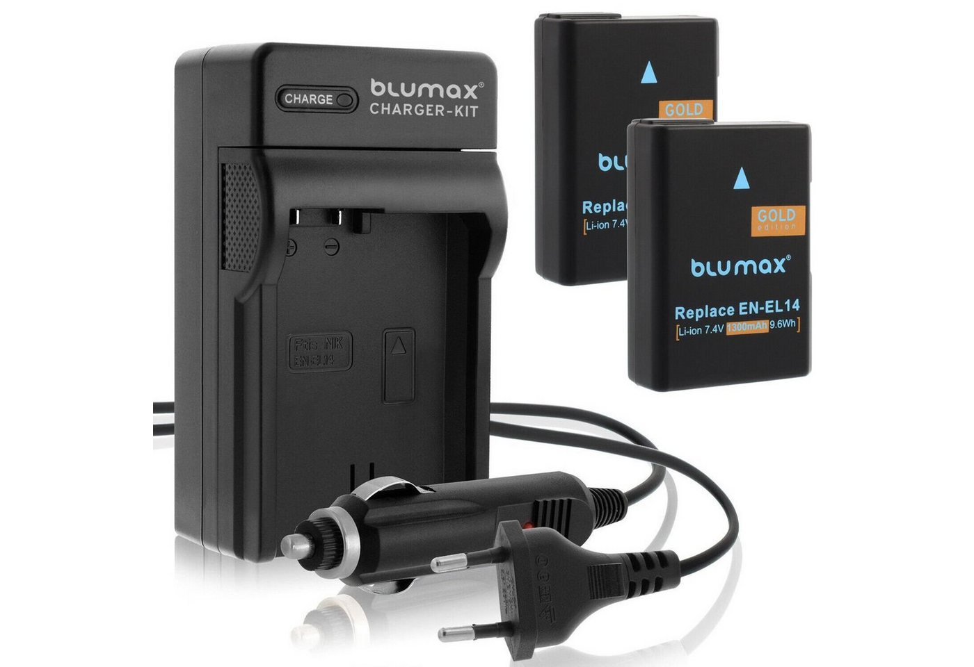 Blumax Set mit Lader für Nikon EN-EL14 D3300 D5500 1300mAh Kamera-Akku Blumax Set mit Lader für Nikon EN-EL14 D3300 D5500 1300mAh Kamera-Akku von Blumax