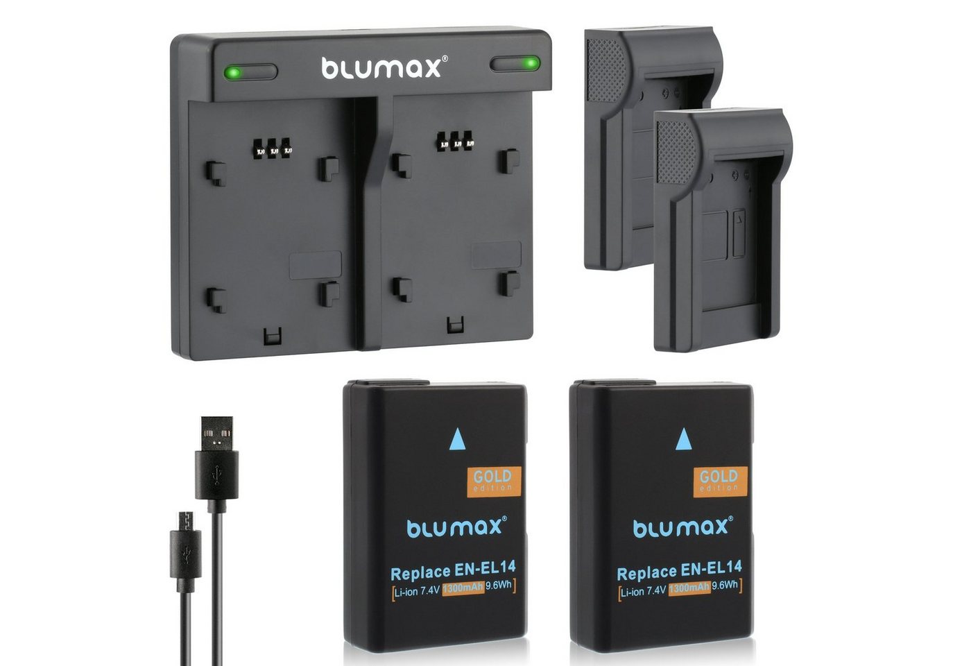 Blumax Set mit Lader für Nikon EN-EL14 D3300 D5500 1300mAh Kamera-Akku von Blumax