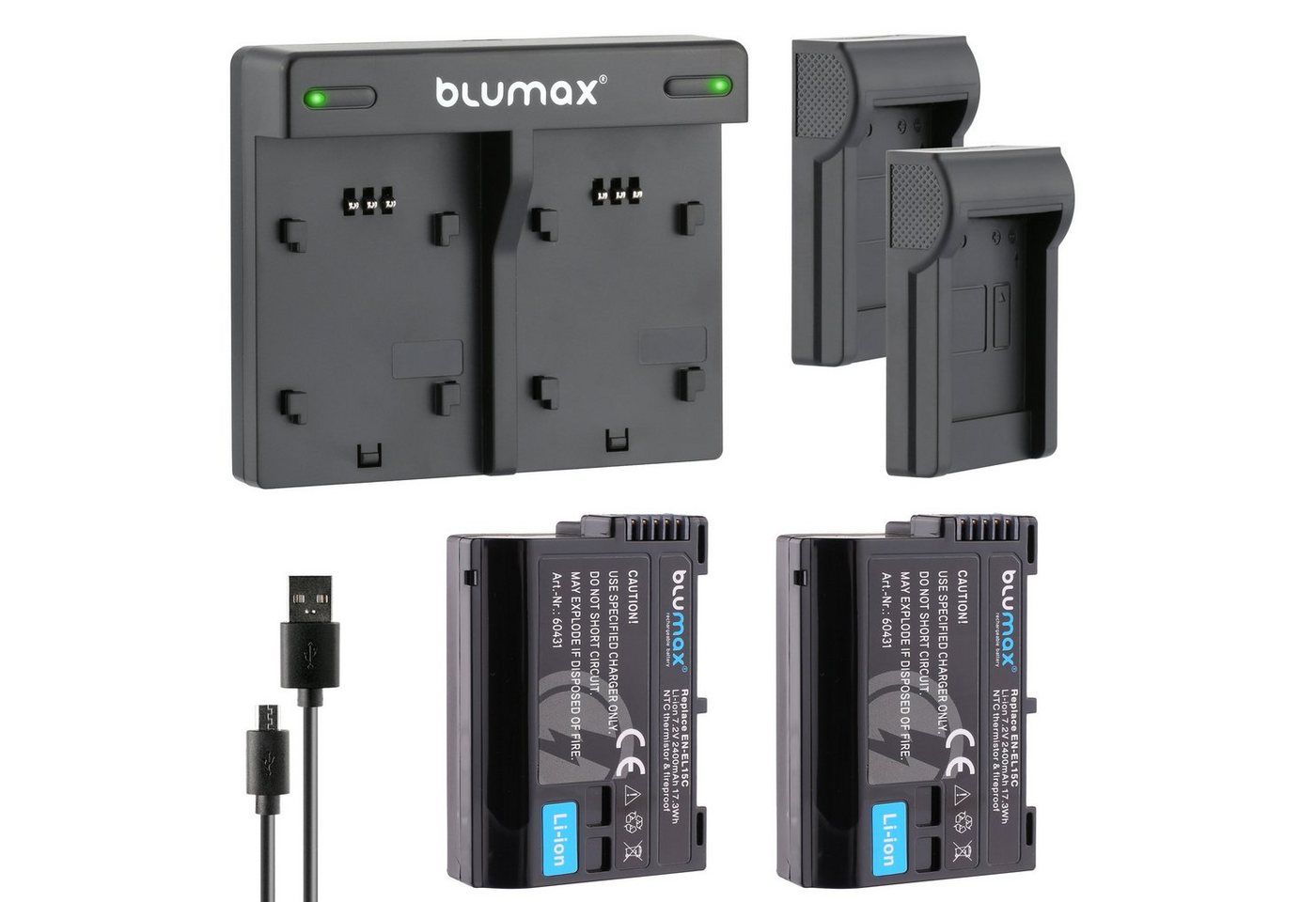 Blumax Set mit Lader für Nikon EN-EL15C A/B/C Z5 Z6 Z7 II D7500 2400 mAh Kamera-Akku von Blumax