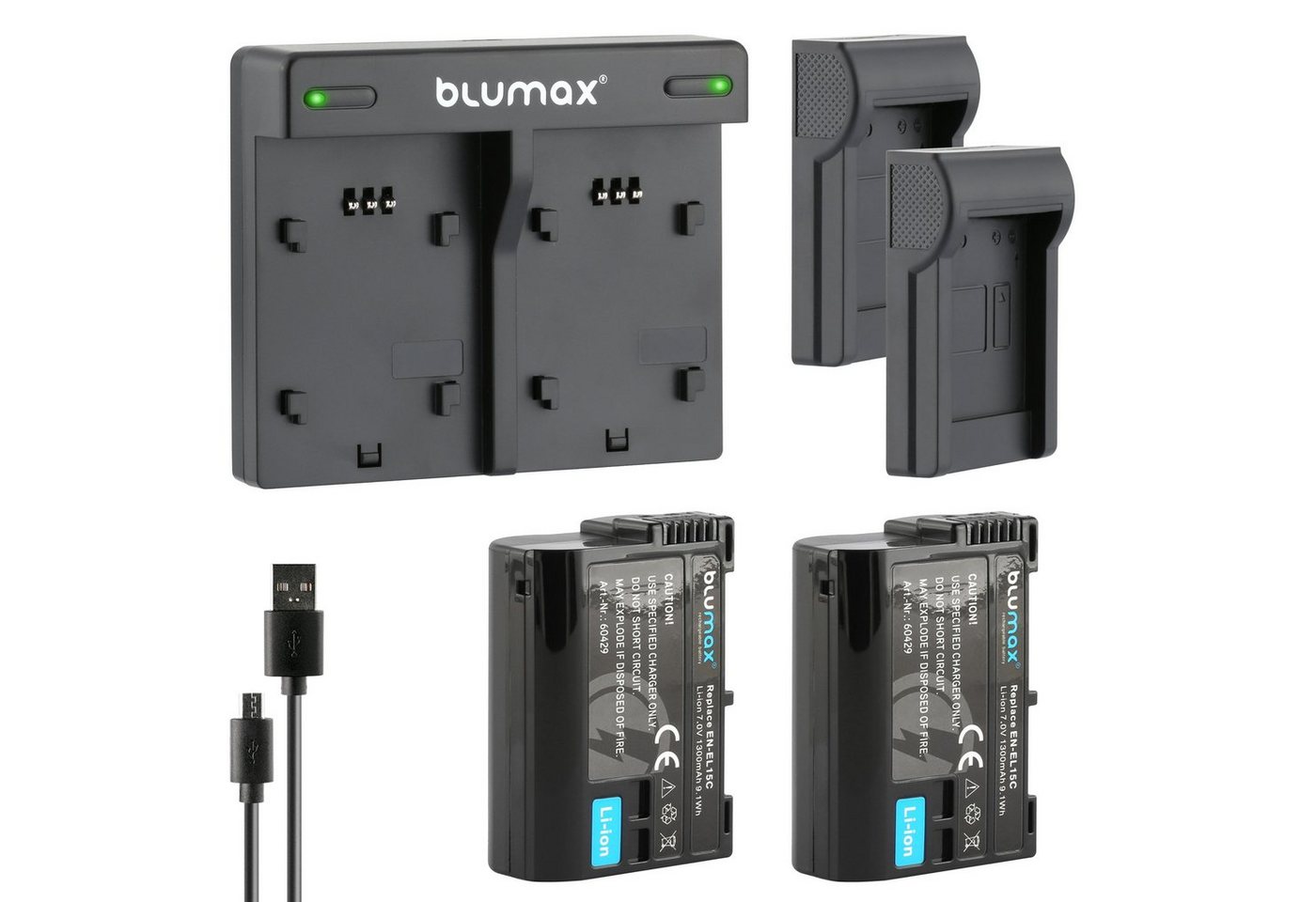 Blumax Set mit Lader für Nikon EN-EL15C D7000, Z5 1300mAh Kamera-Akku von Blumax