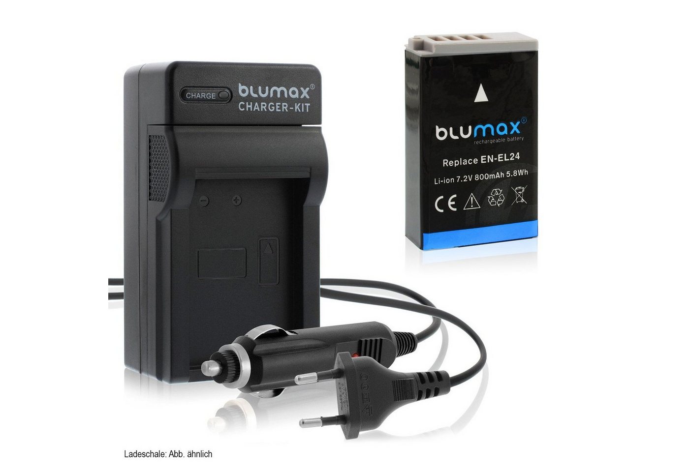 Blumax Set mit Lader für Nikon EN-EL24 800 mAh Kamera-Ladegerät von Blumax