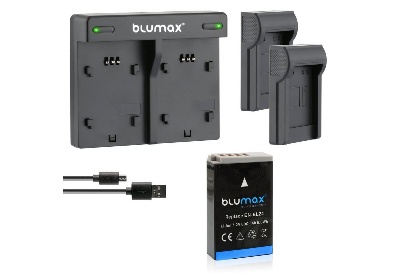 Blumax Set mit Lader für Nikon EN-EL24 800 mAh Kamera-Ladegerät von Blumax