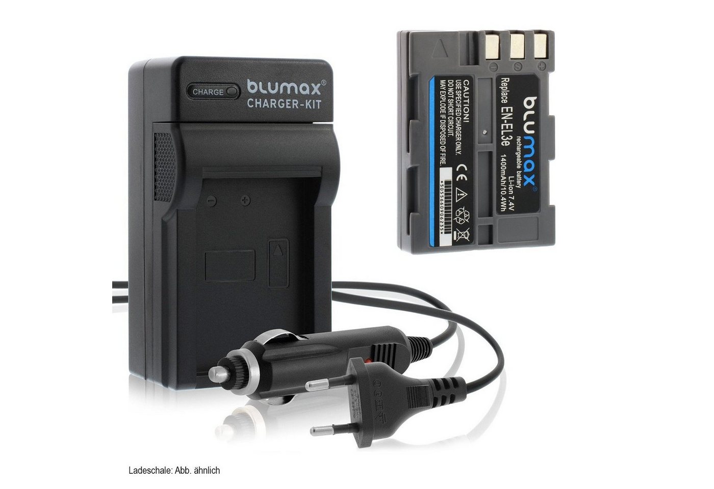 Blumax Set mit Lader für Nikon EN-EL3e DSLR D700 1400 mAh Kamera-Ladegerät von Blumax