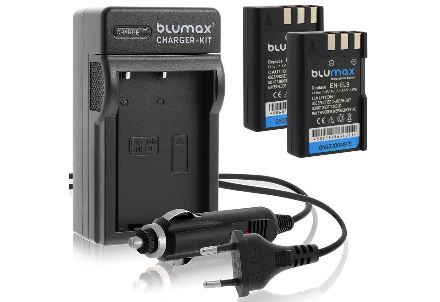 Blumax Set mit Lader für Nikon EN-EL9 DSLR D40 1000 mAh Kamera-Akku von Blumax