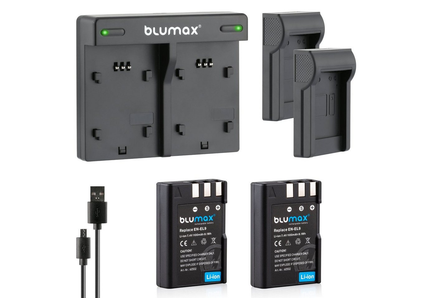 Blumax Set mit Lader für Nikon EN-EL9 DSLR D60,D5000 1100mAh Kamera-Akku von Blumax