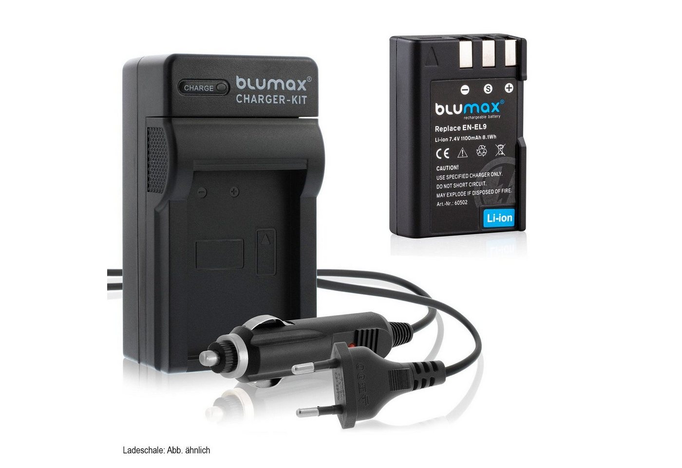 Blumax Set mit Lader für Nikon EN-EL9 DSLR D60,D5000 1100mAh Kamera-Ladegerät von Blumax