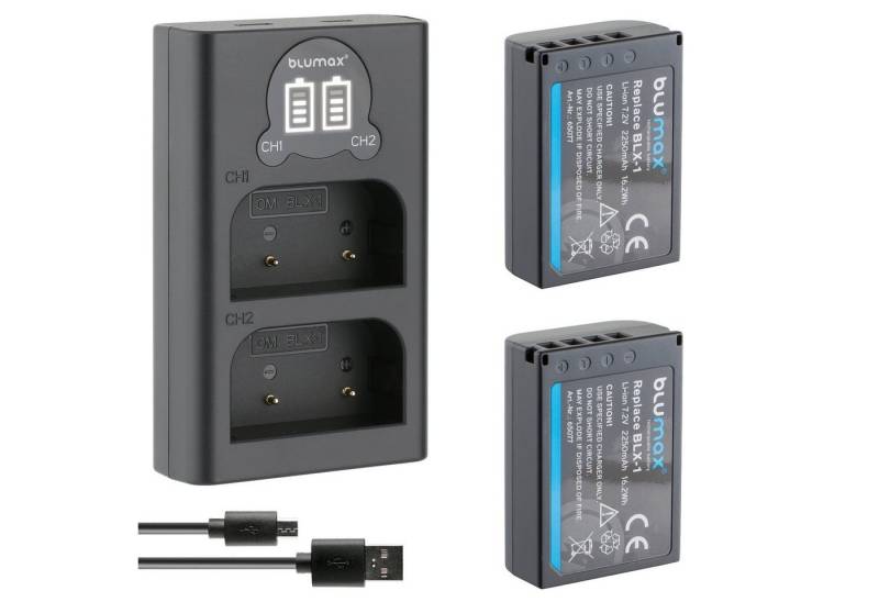 Blumax Set mit Lader für Olympus BLX-1 2250 mAh (7,2V) Kamera-Akku von Blumax