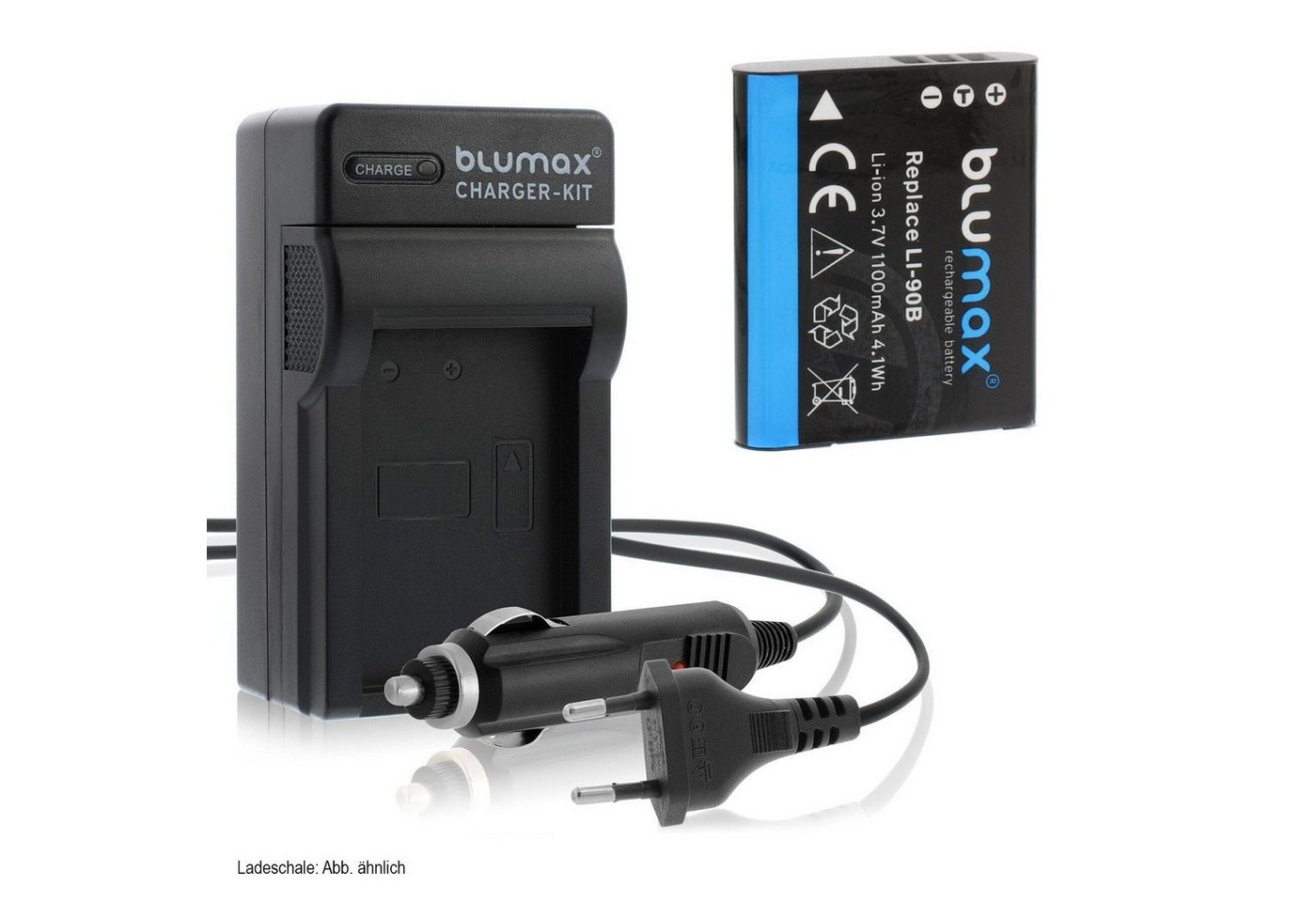 Blumax Set mit Lader für Olympus Li-90B LI-92B 1100 mAh Kamera-Ladegerät von Blumax