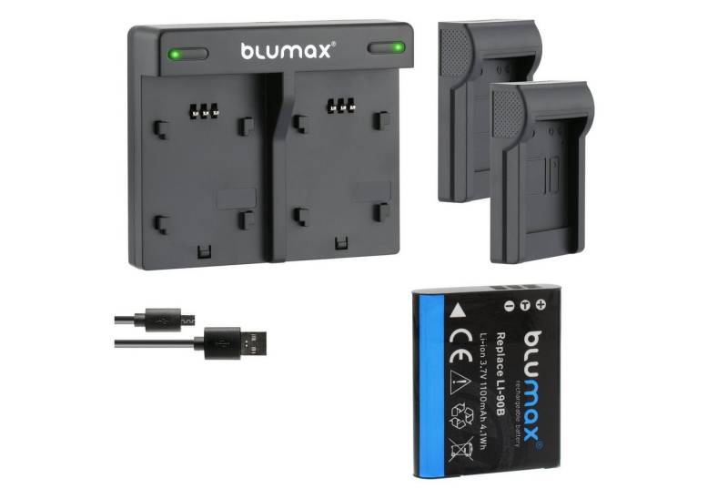 Blumax Set mit Lader für Olympus Li-90B LI-92B 1100 mAh Kamera-Ladegerät von Blumax