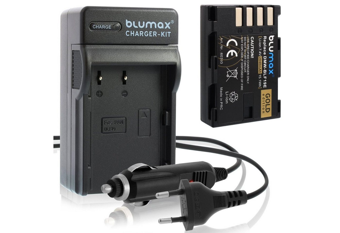 Blumax Set mit Lader für Panasonic BLF19E DMC-GH3 2040mAh Kamera-Ladegerät von Blumax