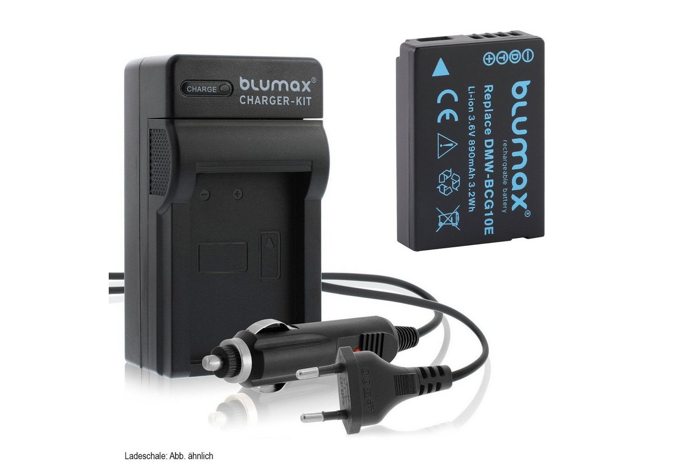 Blumax Set mit Lader für Panasonic DMW-BCG10E 890 mAh Kamera-Ladegerät von Blumax