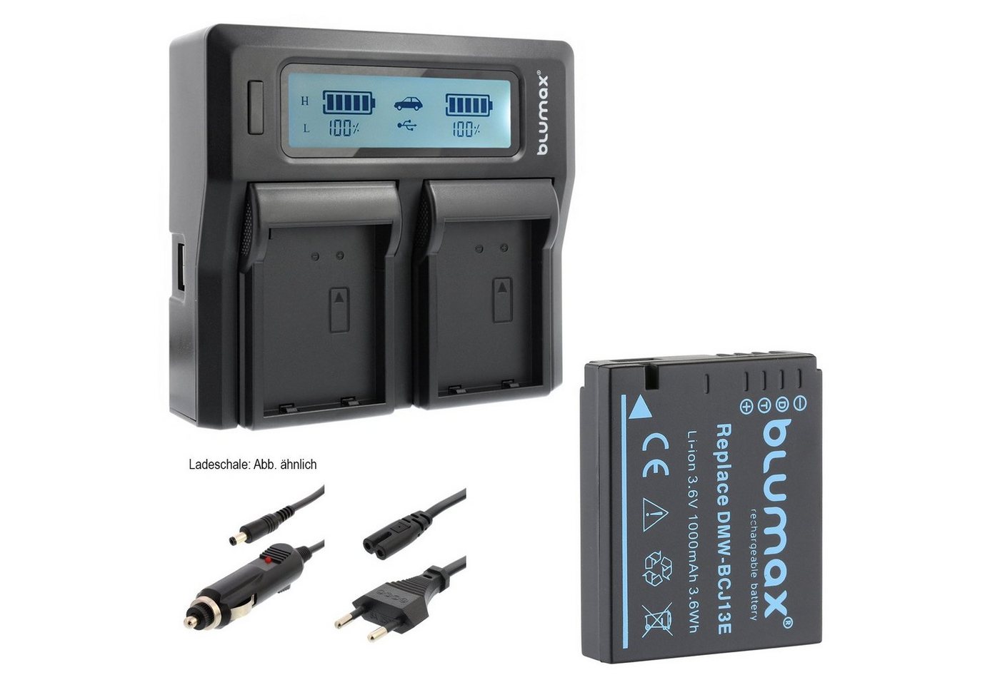 Blumax Set mit Lader für Panasonic DMW-BCJ13 1000 mAh Kamera-Ladegerät von Blumax
