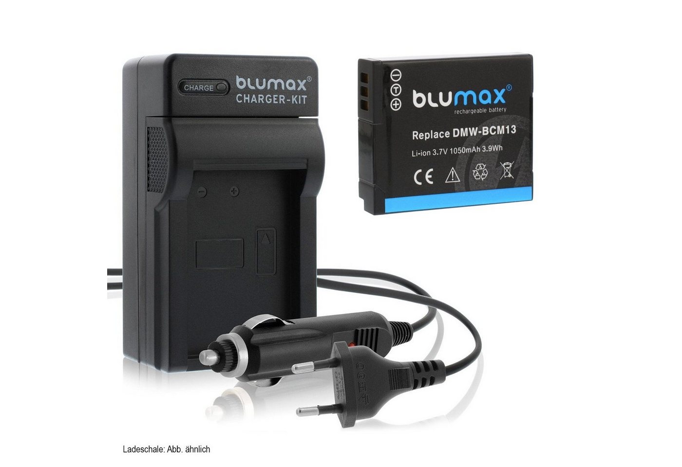 Blumax Set mit Lader für Panasonic DMW-BCM13 1050 mAh Kamera-Ladegerät von Blumax