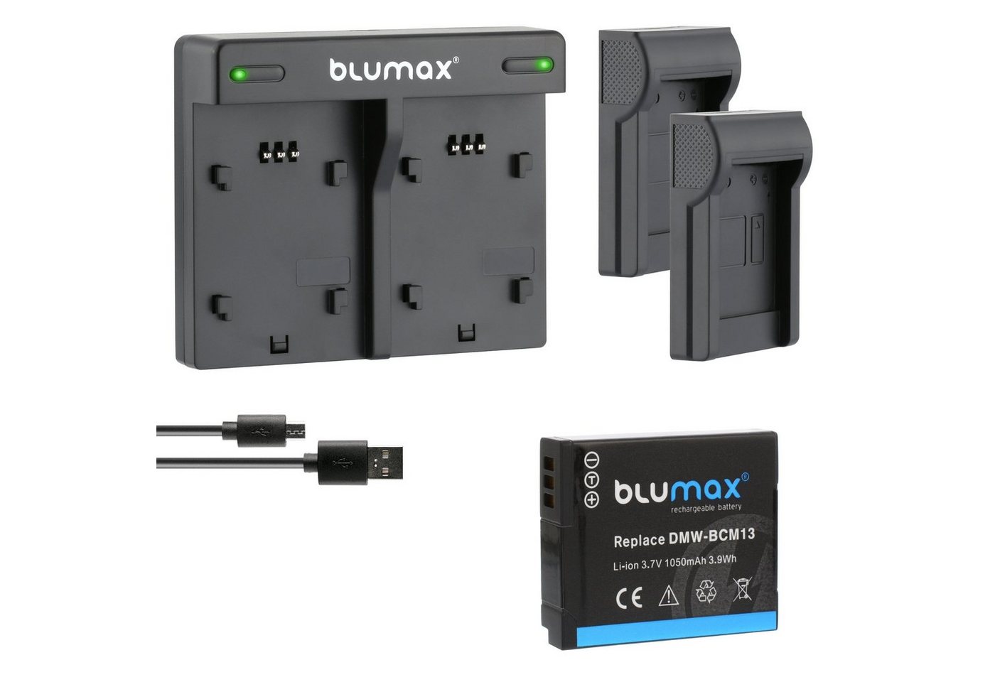 Blumax Set mit Lader für Panasonic DMW-BCM13 1050 mAh Kamera-Ladegerät von Blumax