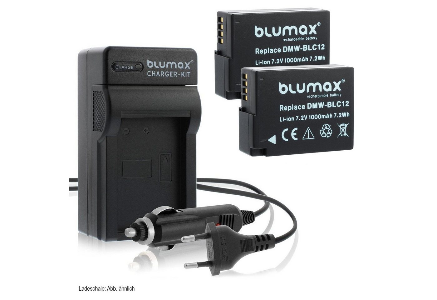 Blumax Set mit Lader für Panasonic DMW-BLC12 1000 mAh Kamera-Akku von Blumax