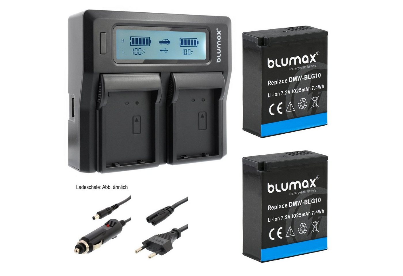 Blumax Set mit Lader für Panasonic DMW-BLG10 1025 mAh Kamera-Akku von Blumax