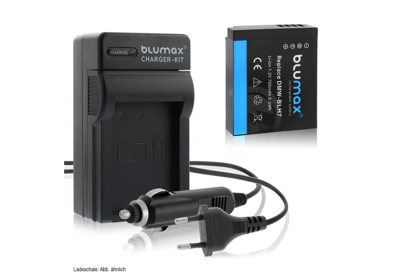 Blumax Set mit Lader für Panasonic DMW-BLH7 GX850 700mAh Kamera-Ladegerät von Blumax