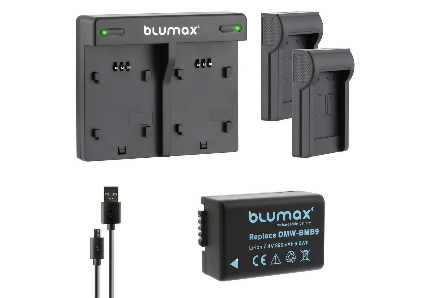 Blumax Set mit Lader für Panasonic DMW-BMB9 Lumix 890mAh Kamera-Ladegerät von Blumax