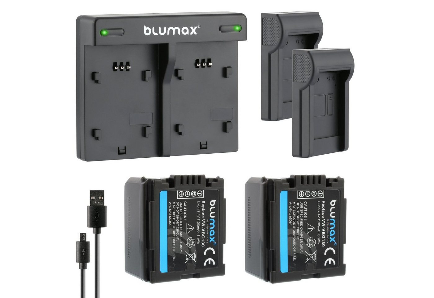 Blumax Set mit Lader für Panasonic VW-VBG130 1100 mAh Kamera-Akku von Blumax