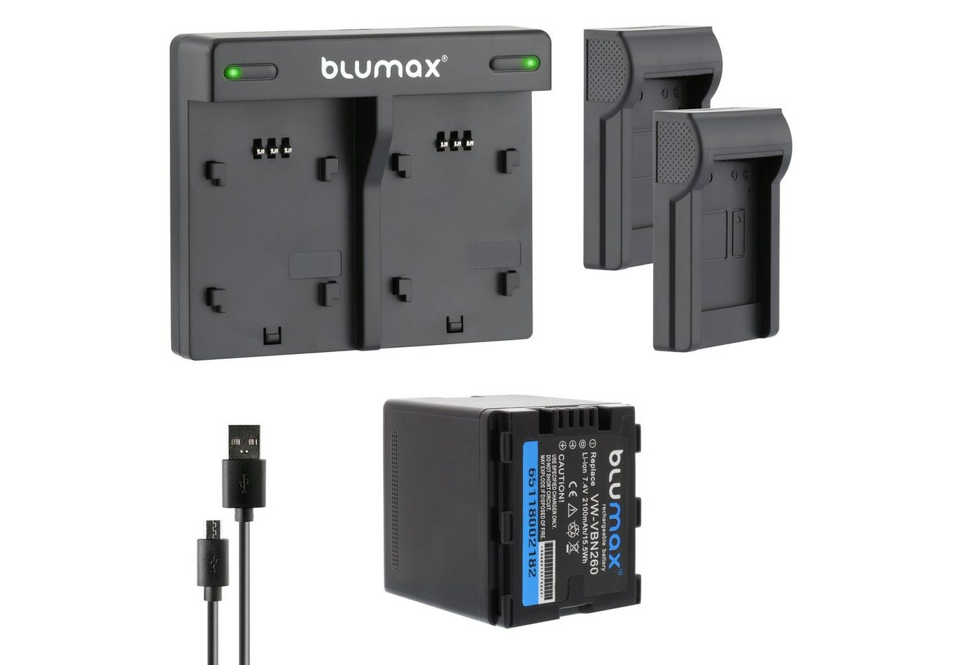 Blumax Set mit Lader für Panasonic VW-VBN260 2100 mAh Kamera-Ladegerät von Blumax