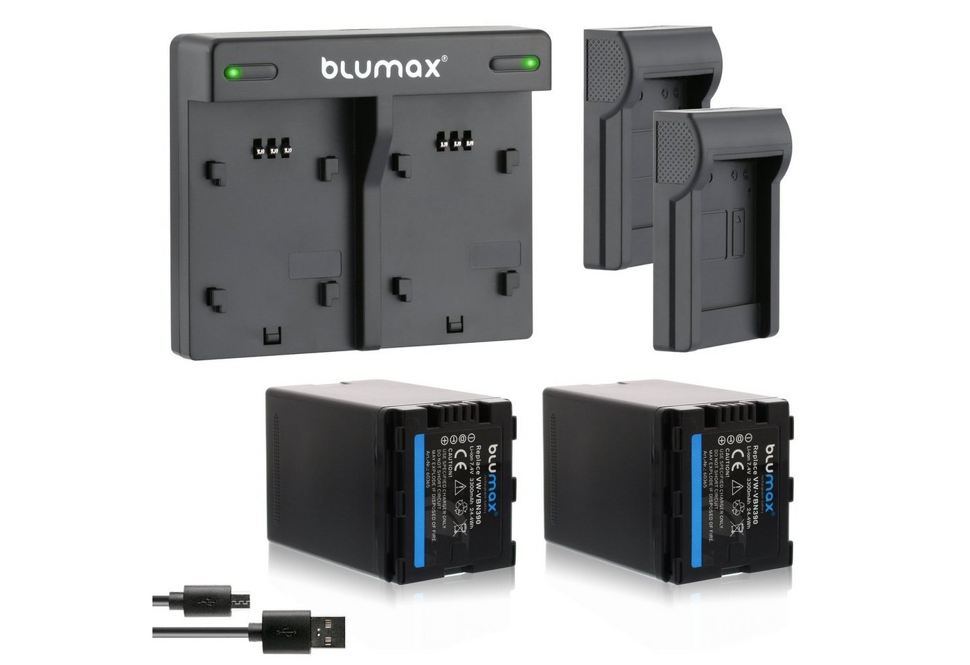 Blumax Set mit Lader für Panasonic VW-VBN390 3300 mAh Kamera-Akku von Blumax