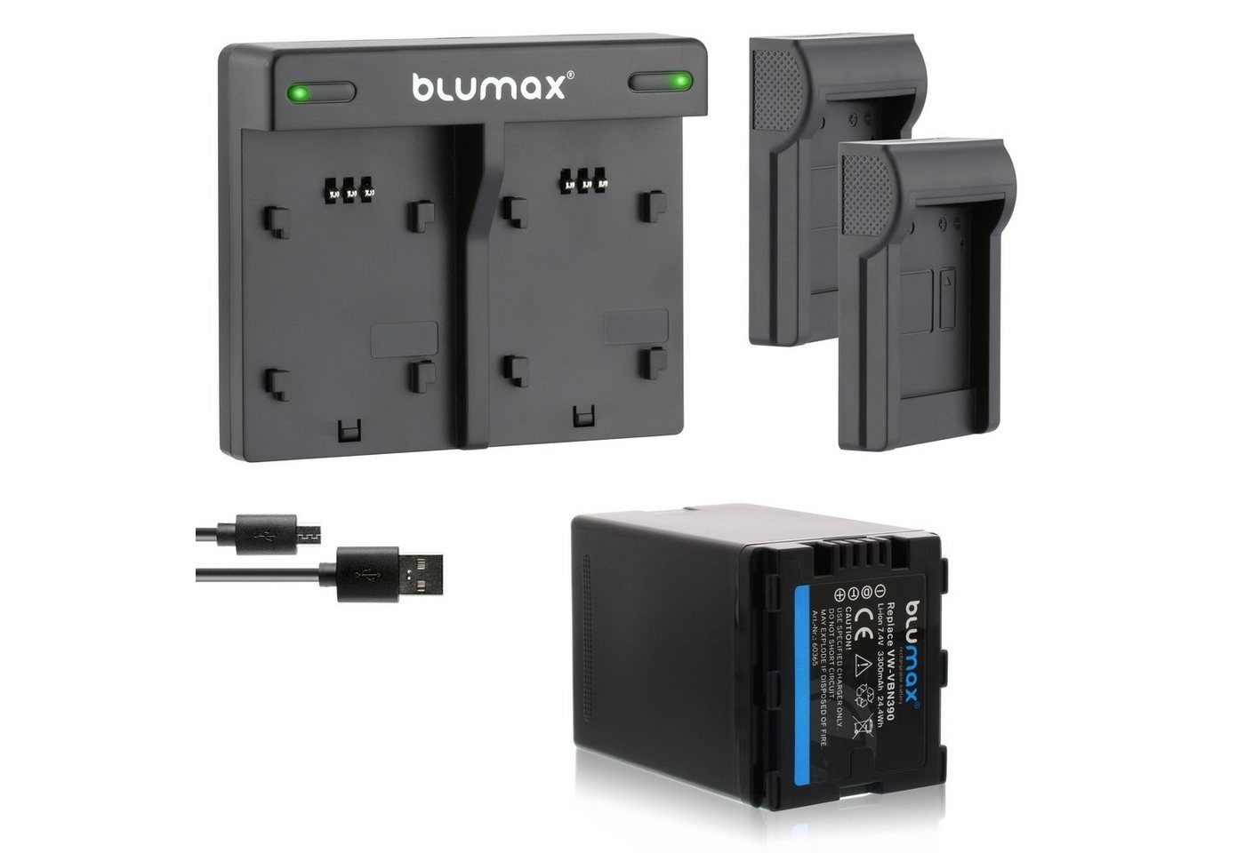 Blumax Set mit Lader für Panasonic VW-VBN390 3300 mAh Kamera-Ladegerät von Blumax
