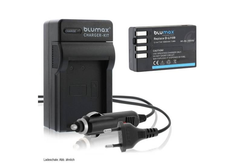Blumax Set mit Lader für Pentax D-Li109 K-500, 1000 mAh Kamera-Ladegerät von Blumax