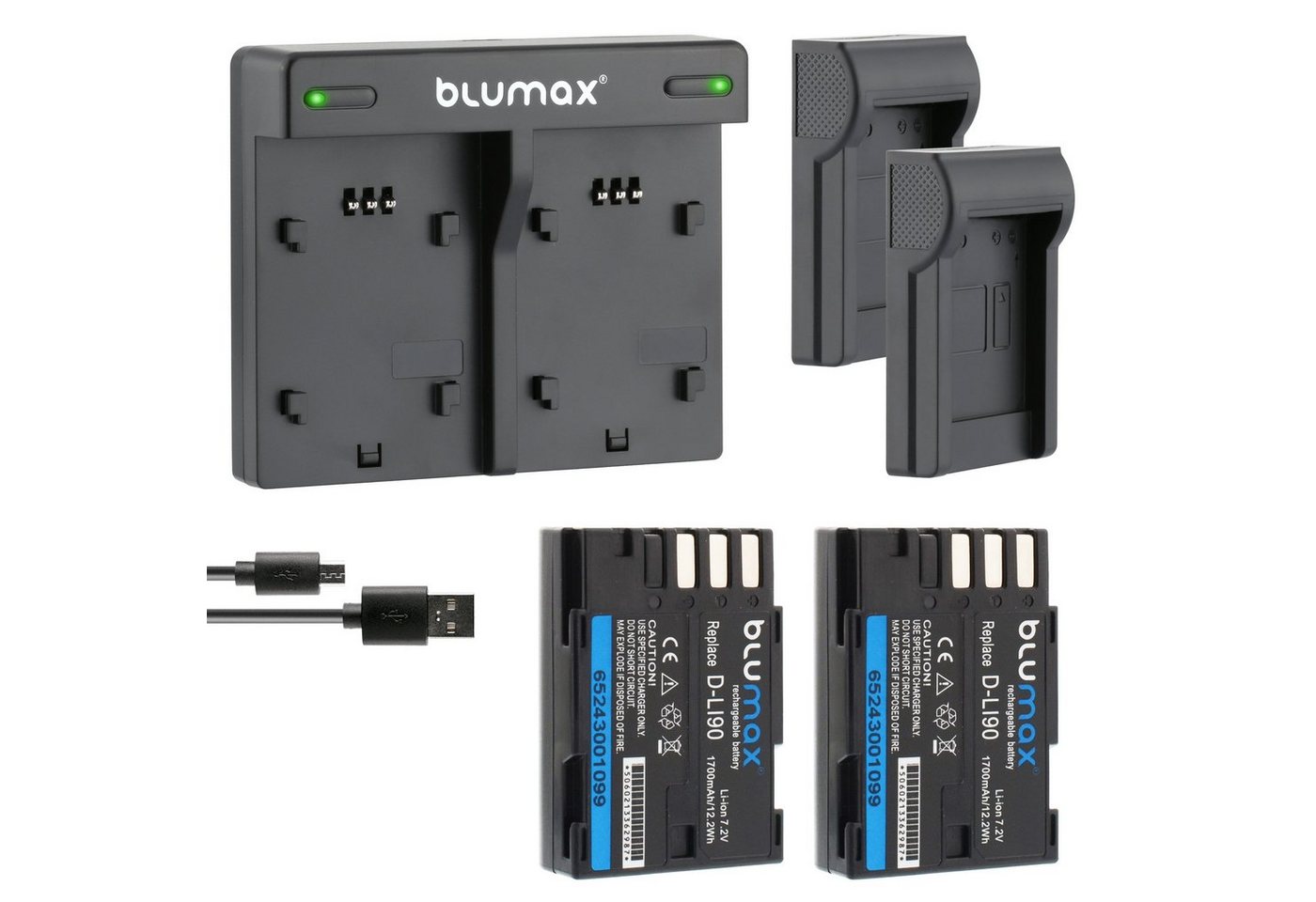 Blumax Set mit Lader für Pentax D-Li90 K-3 1700 mAh Kamera-Akku von Blumax