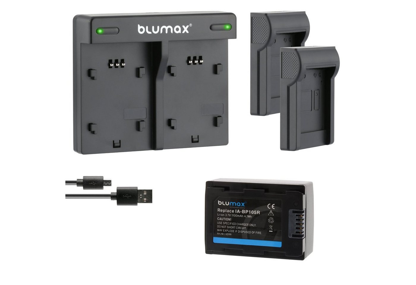 Blumax Set mit Lader für Samsung BP-105R SMX-F50 1100 mAh Kamera-Ladegerät von Blumax