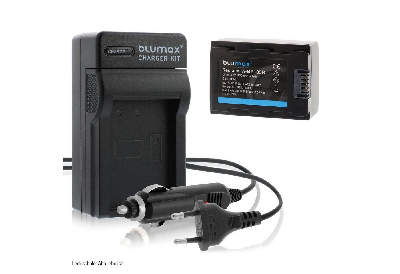 Blumax Set mit Lader für Samsung BP-105R SMX-F50 1100 mAh Kamera-Ladegerät von Blumax