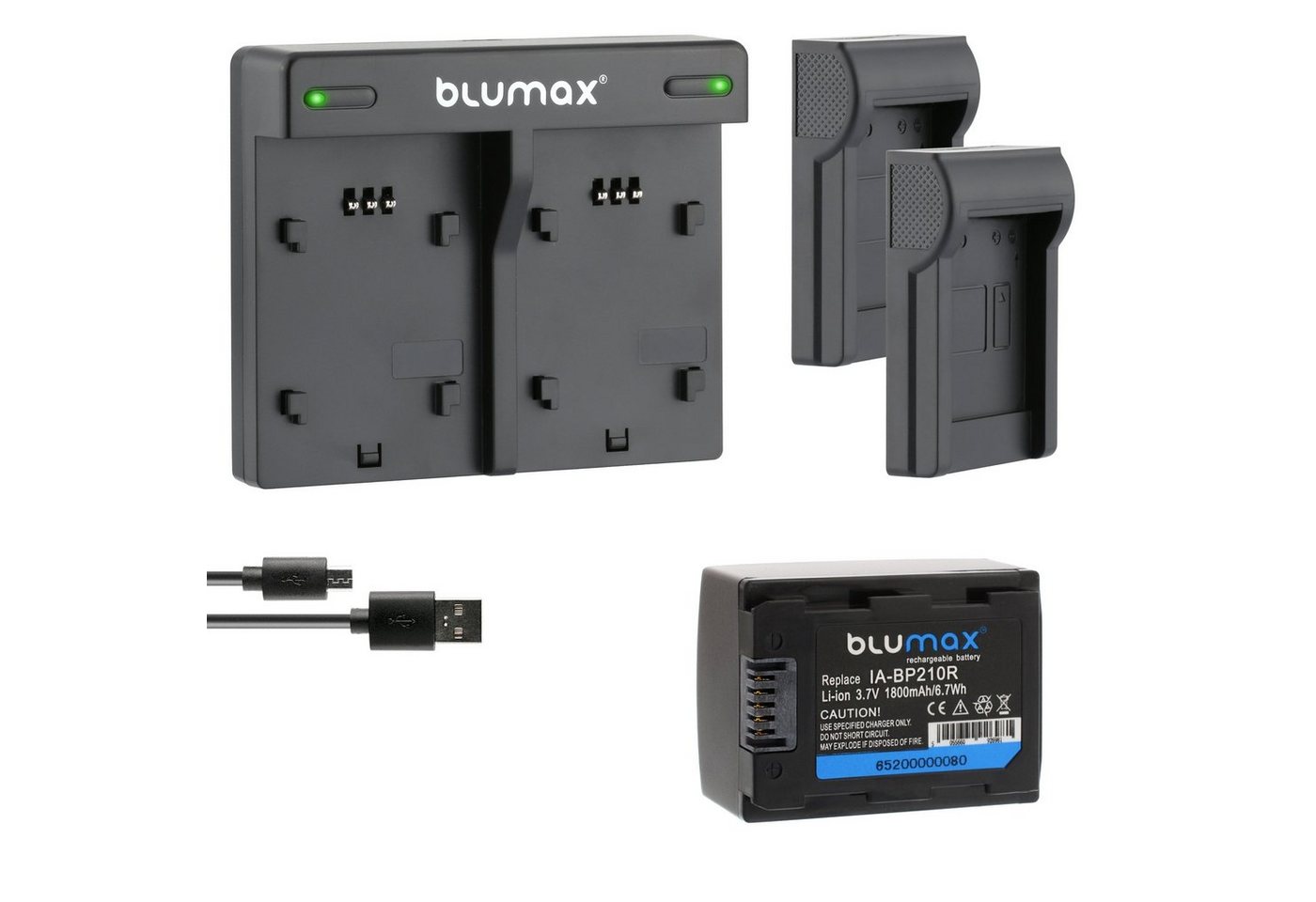 Blumax Set mit Lader für Samsung BP-210R HMX-H300BN 1800mAh Kamera-Ladegerät von Blumax