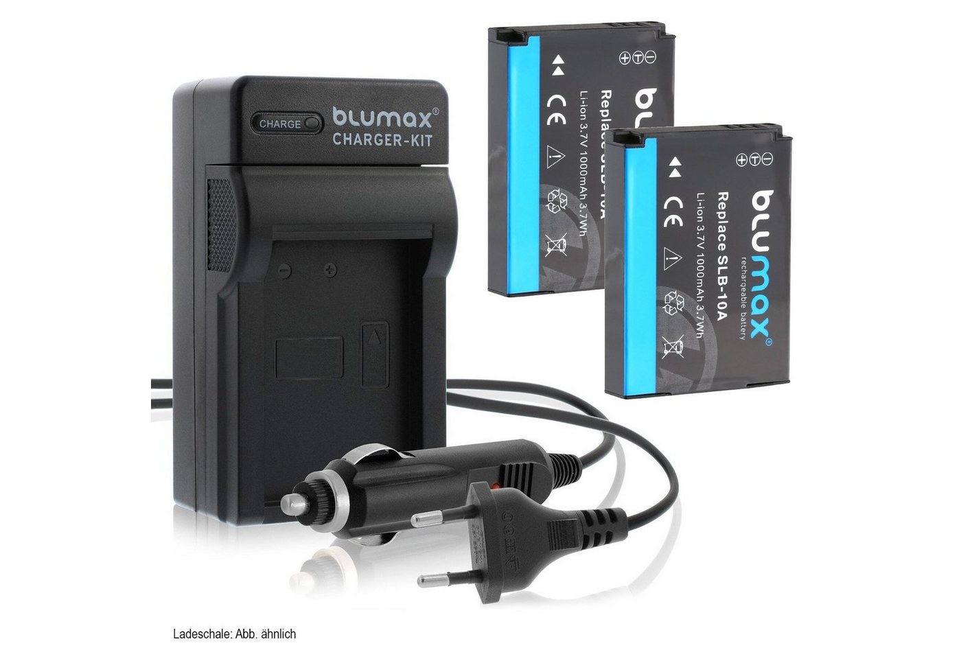 Blumax Set mit Lader für Samsung SLB-10A WB550 1000 mAh Kamera-Akku von Blumax