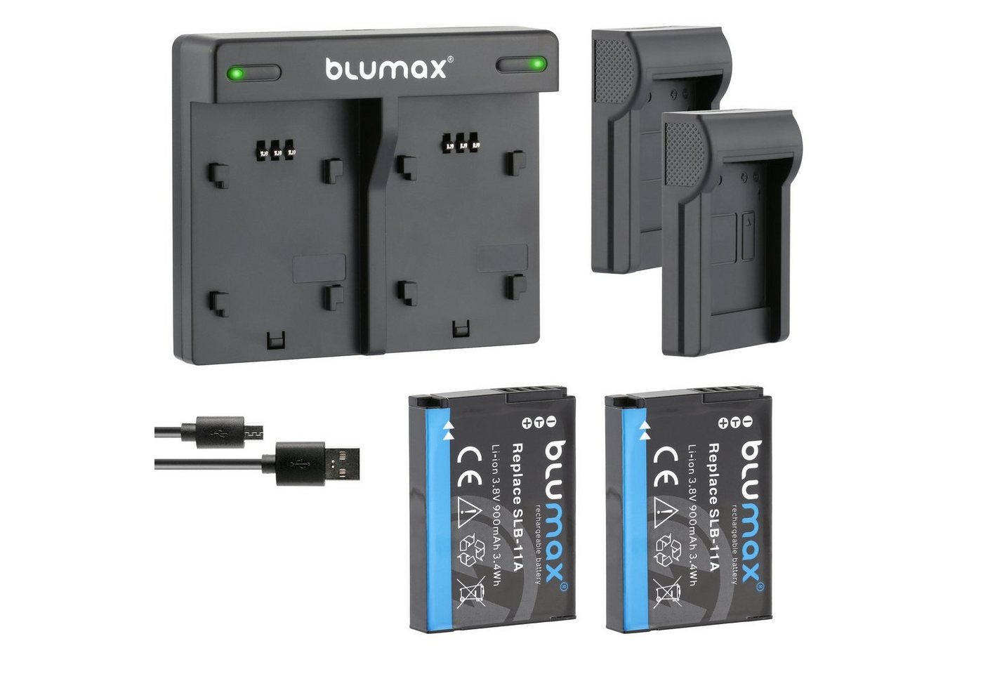 Blumax Set mit Lader für Samsung SLB-11A TL320, 900 mAh Kamera-Ladegerät von Blumax