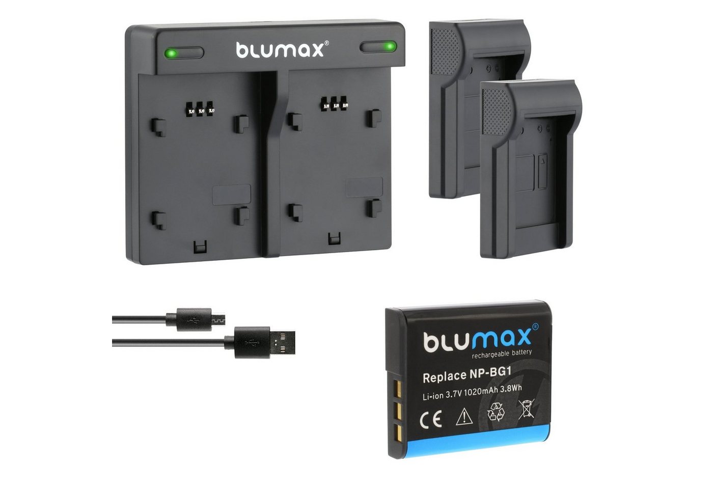 Blumax Set mit Lader für Sony NP-BG1 DSC-W215, 1020mAh Kamera-Ladegerät von Blumax