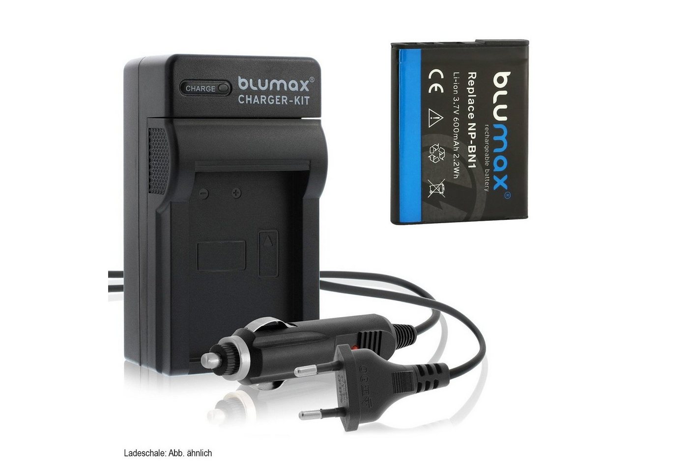 Blumax Set mit Lader für Sony NP-BN1 DSC-WX150, 600 mAh Kamera-Ladegerät von Blumax