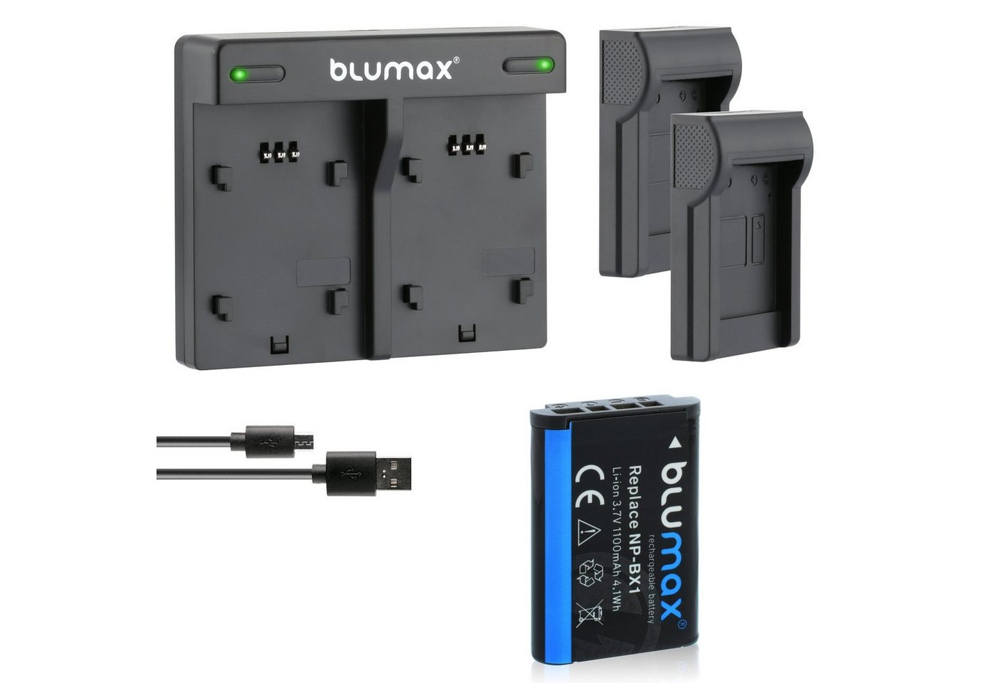 Blumax Set mit Lader für Sony NP-BX1 RX100 1100 mAh Kamera-Ladegerät von Blumax
