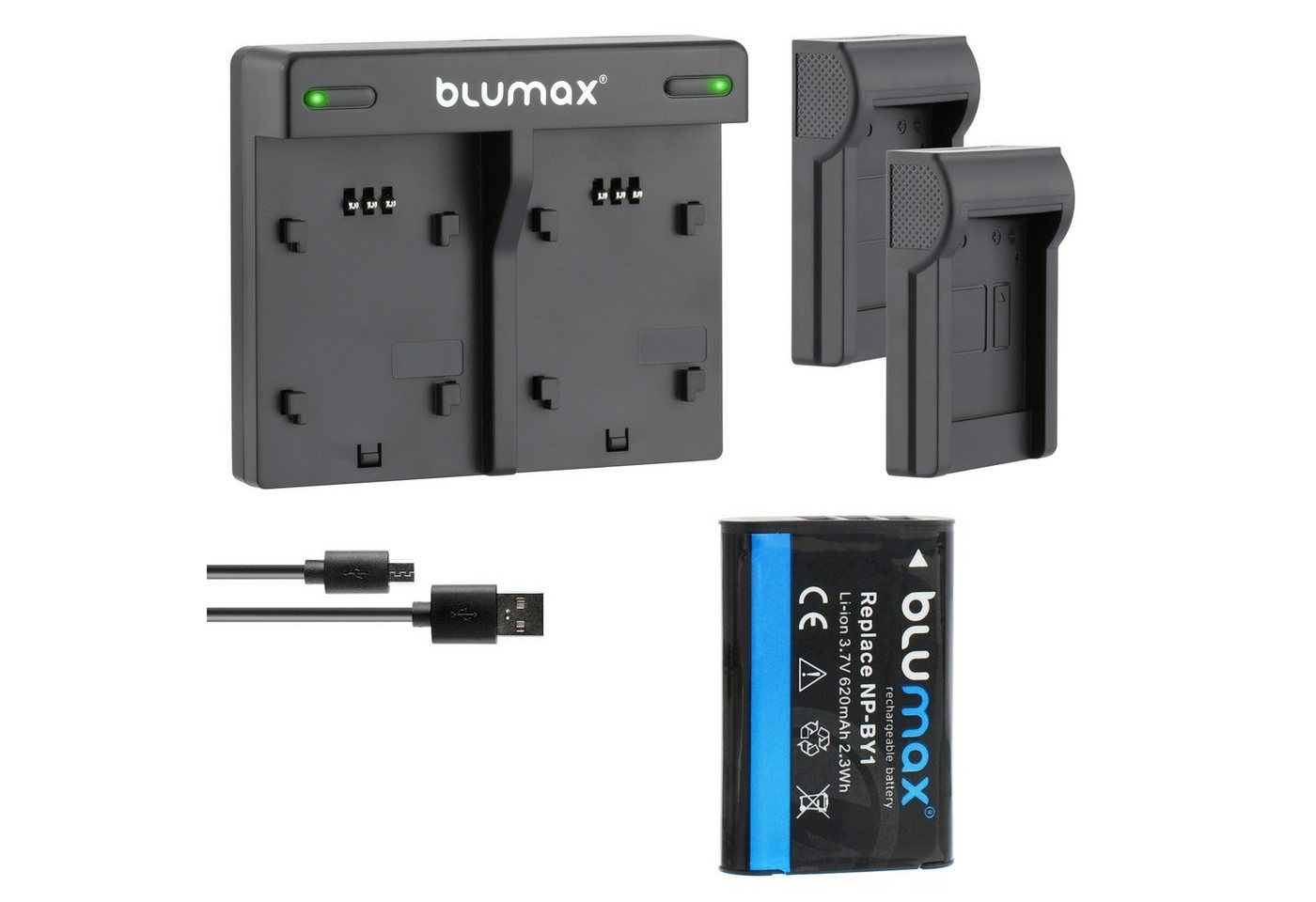 Blumax Set mit Lader für Sony NP-BY1 HD AZ1 HDR-AZ1 620mAh Kamera-Ladegerät von Blumax