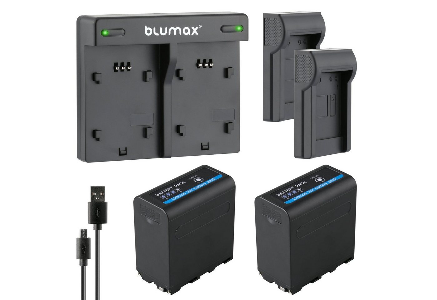 Blumax Set mit Lader für Sony NP-F970, mit 5V USB 7850mAh Kamera-Akku von Blumax