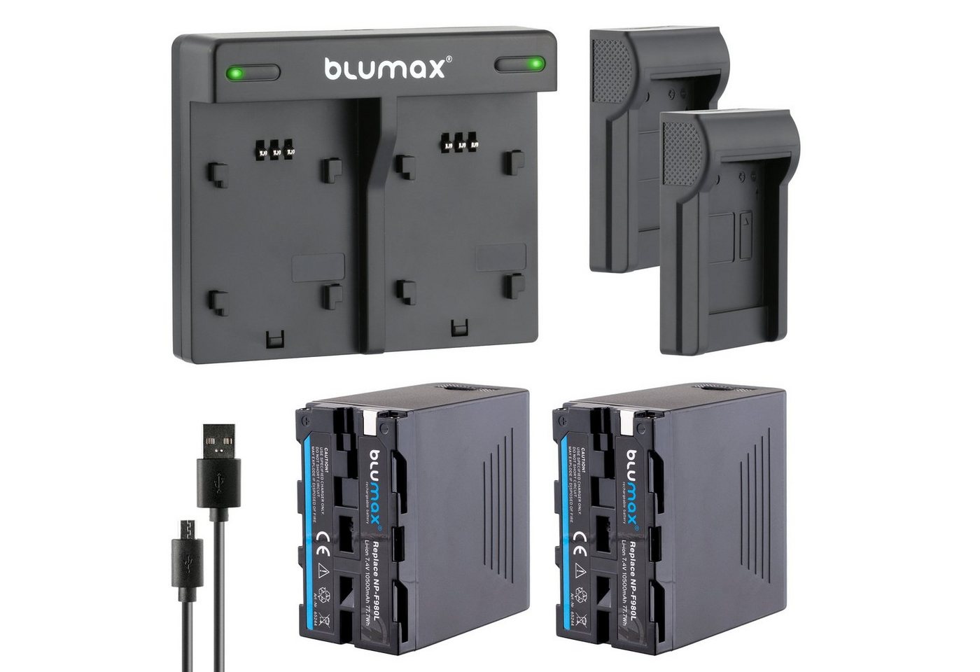 Blumax Set mit Lader für Sony NP-F980L NP-F960 10500 mAh Kamera-Akku von Blumax