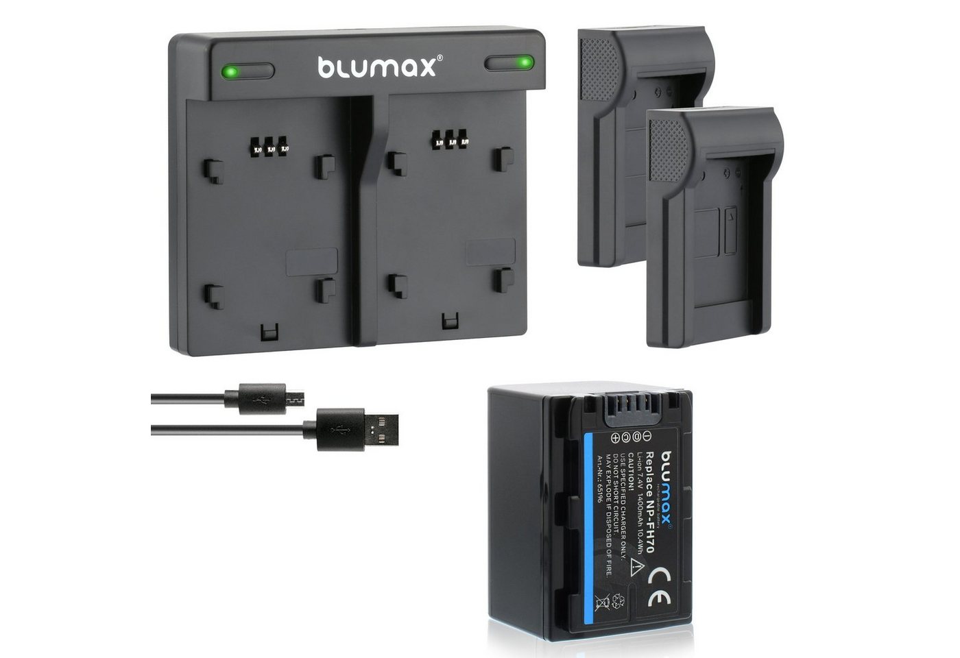 Blumax Set mit Lader für Sony NP-FH70 -FH50 -FH60 1400mAh Kamera-Ladegerät von Blumax