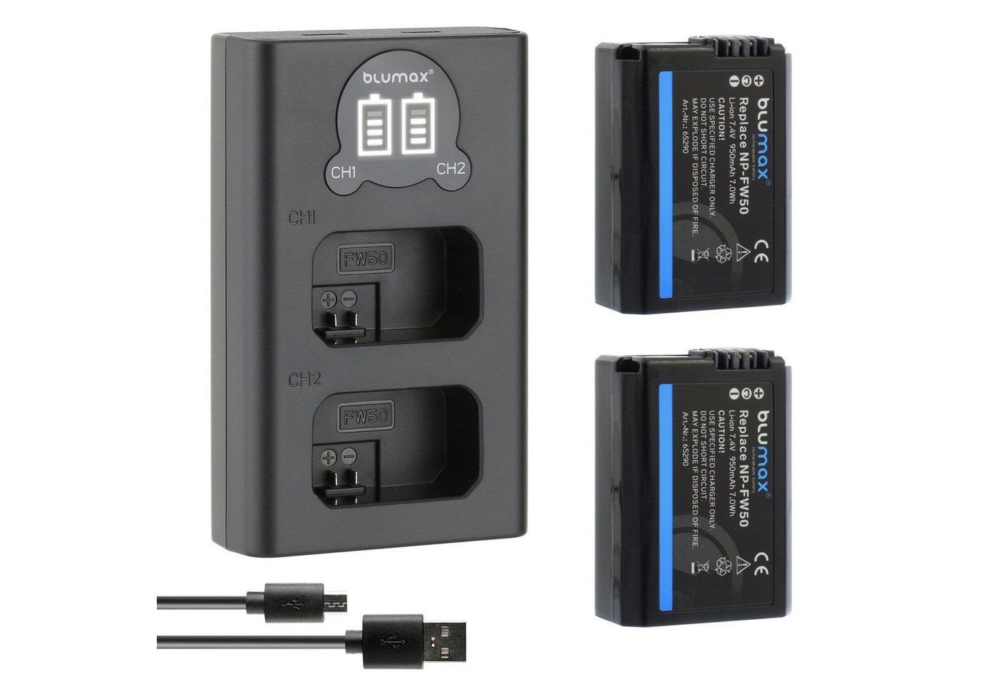 Blumax Set mit Lader für Sony NP-FW50 950 mAh (7,4V) Kamera-Akku von Blumax