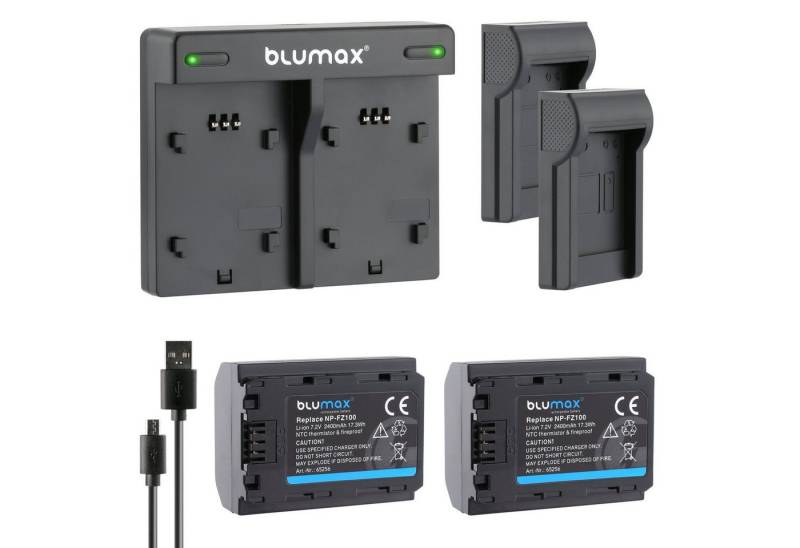 Blumax Set mit Lader für Sony NP-FZ100 Alpha 7C 9 A9 II 9S A7 2400 mAh Kamera-Akku von Blumax