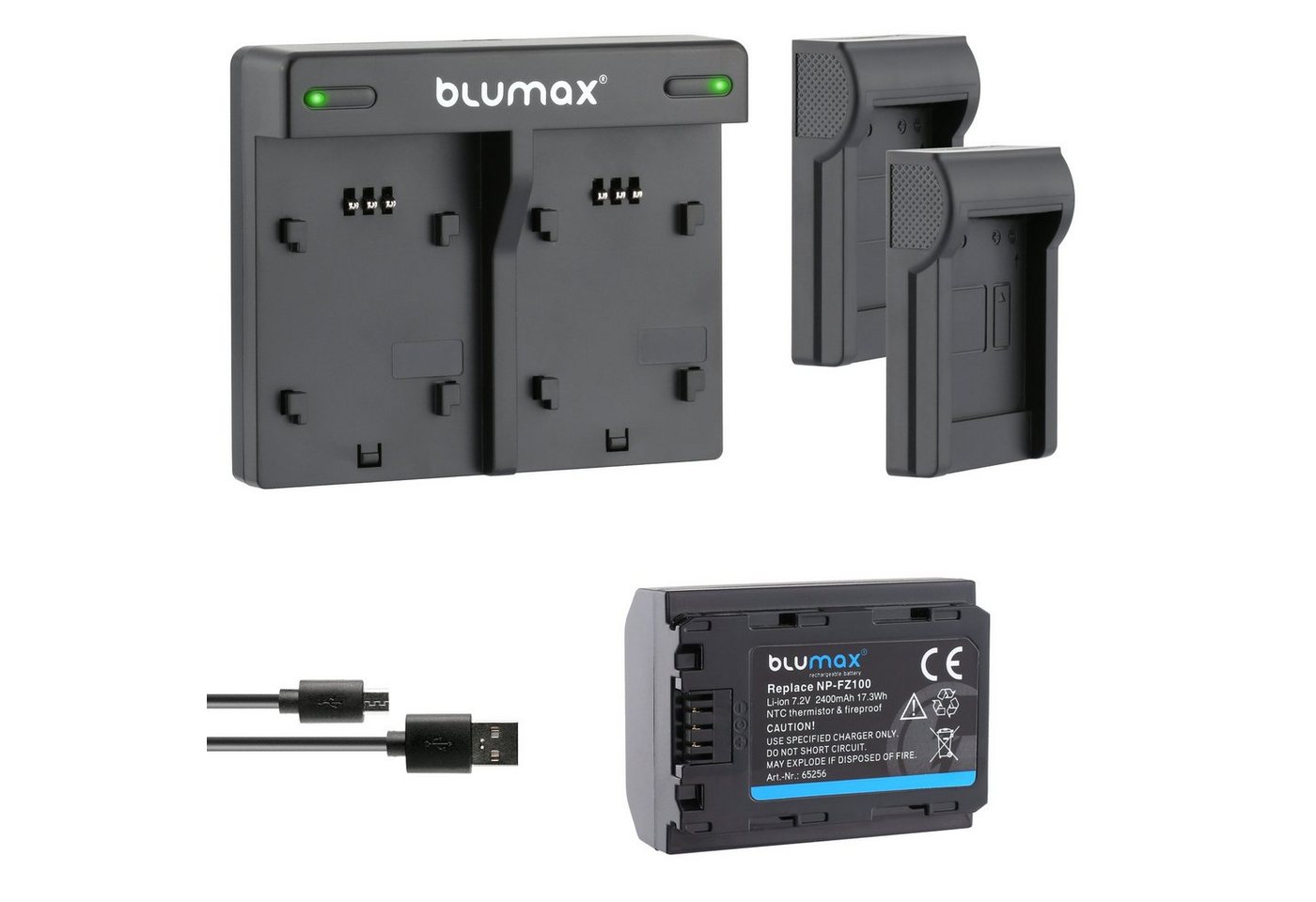 Blumax Set mit Lader für Sony NP-FZ100 Alpha 7C 9 A9 II 9S A7 2400 mAh Kamera-Ladegerät von Blumax