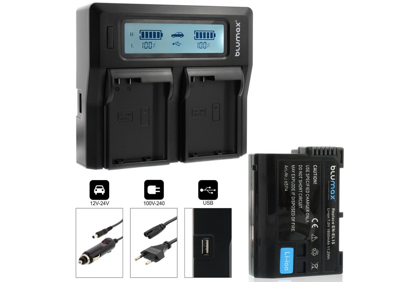 Blumax Set mit Laderfür Nikon EN-EL15 D7000,7100,1600 mAh Kamera-Ladegerät Blumax Set mit Laderfür Nikon EN-EL15 D7000,7100,1600 mAh Kamera-Ladegerät von Blumax
